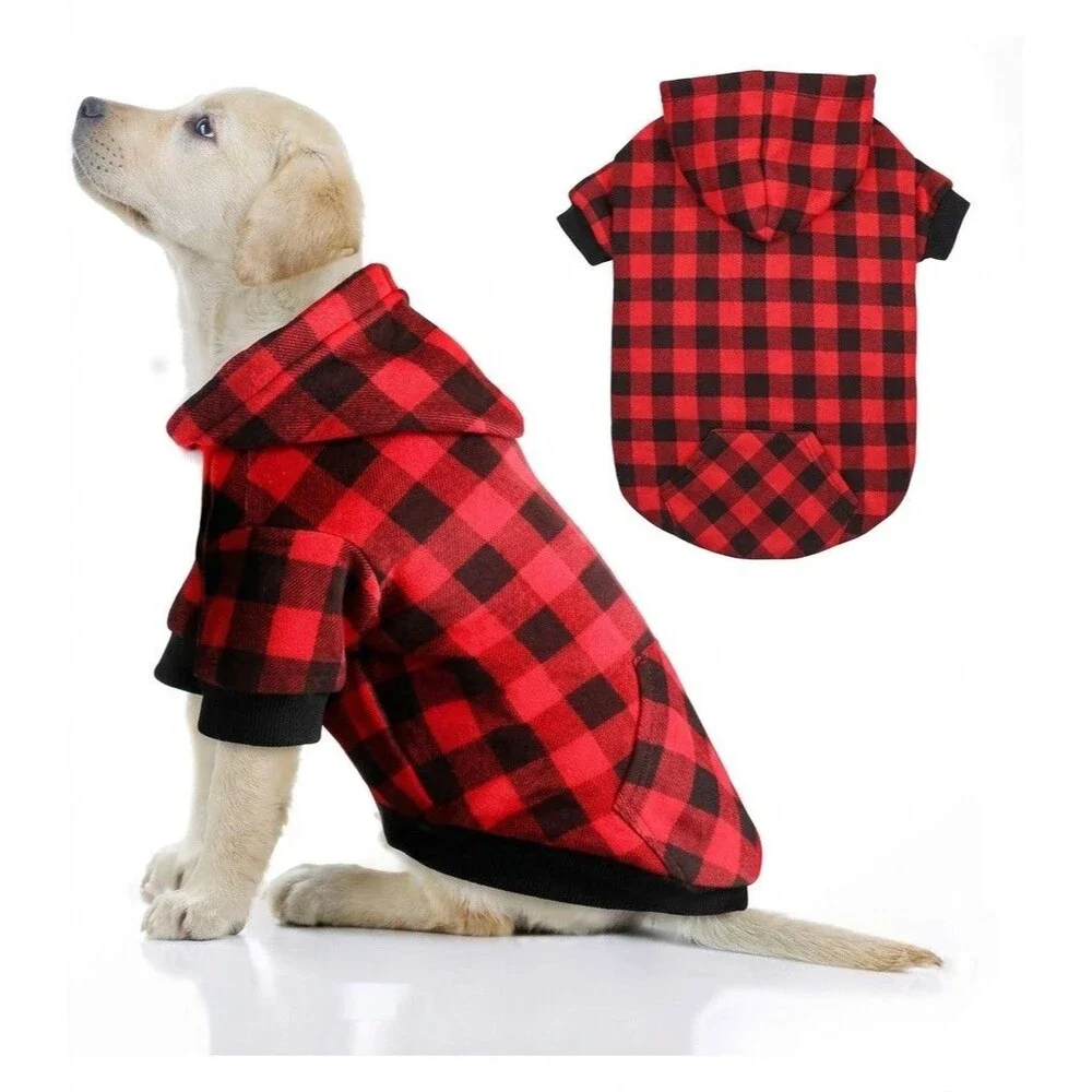 Red Black Plaid Dog Hoodie XXL Buffalo Pet Sweater Medium Large Dogs 45-70 LBS